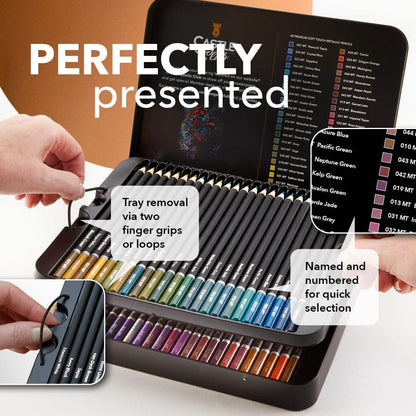 96 Piece Metallic & Pasteltint Coloured Pencils Tin Bundle