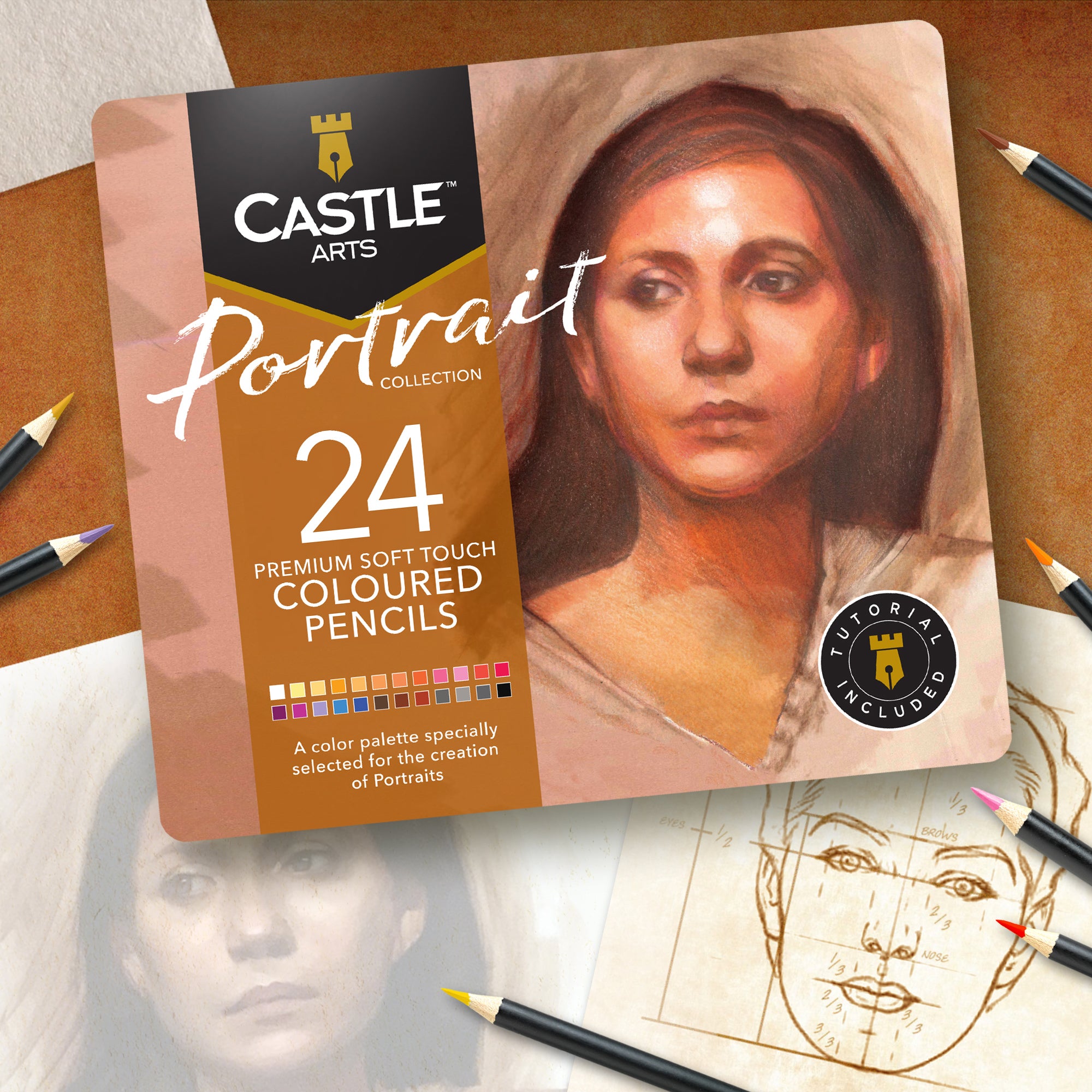 24 Piece Portrait Coloured Pencil Set in Display Tin