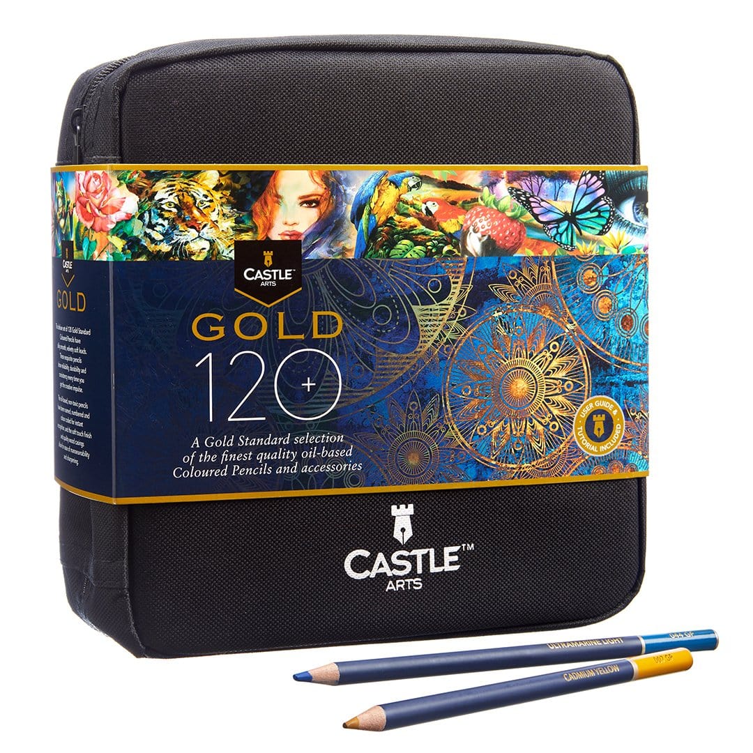 120-częściowy <tc>Castle Gold</tc> zestaw kolorowych ołówków w zamykanym etui