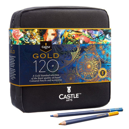 120-częściowy <tc>Castle Gold</tc> zestaw kolorowych ołówków w zamykanym etui