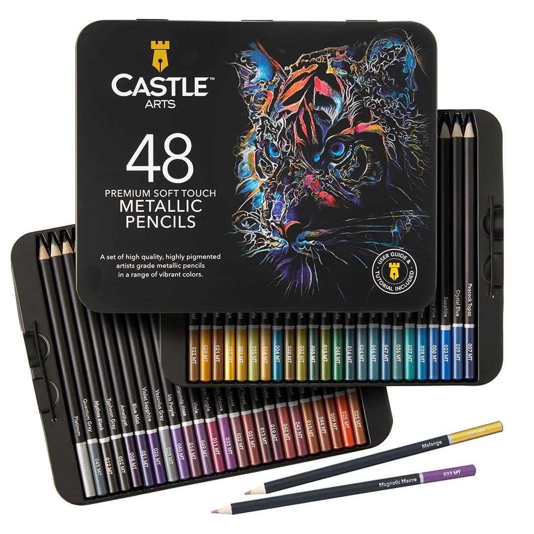 48 Piece Metallic Coloured Pencil Set in Display Tin